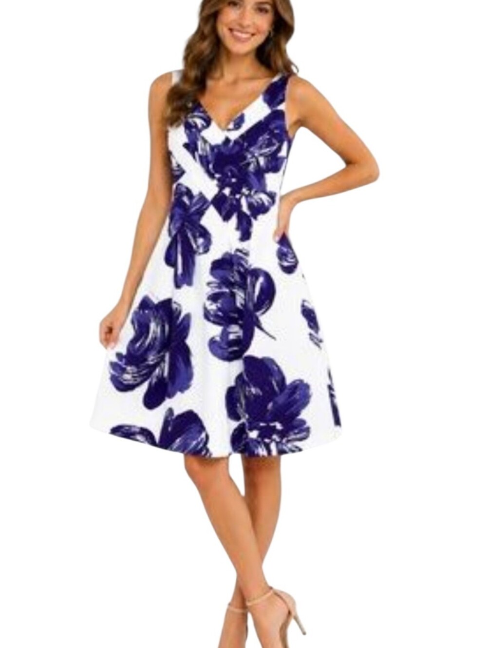 Jones New York Purple & White Floral Tropical Fit & Flare Dress Size 12